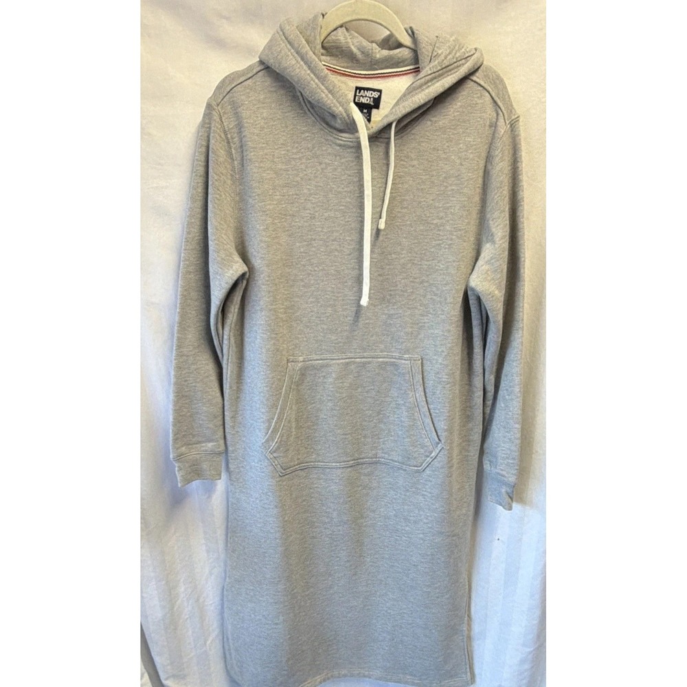 Lands' End Women's Hooded Lounger Grey Size Medium Pockets Fleece Lined